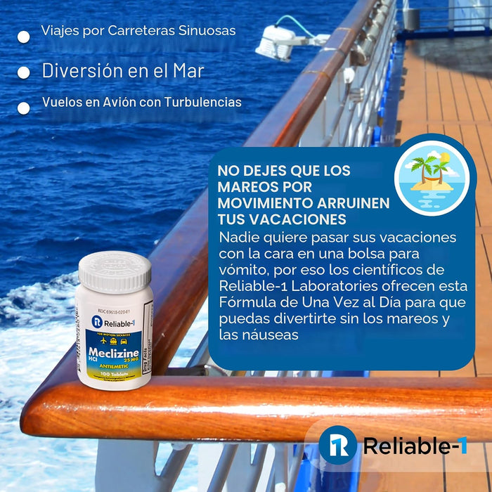 Reliable-1 Laboratories Meclizine HCL 25mg 100 Comprimidos (1 Botella)