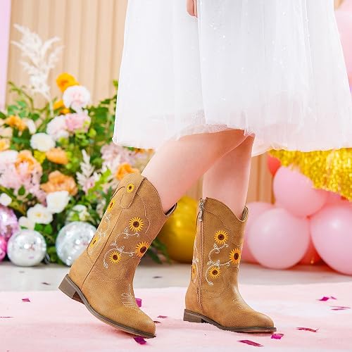Botas vaqueras para niñas con bordado floral, estilo western, para niñas