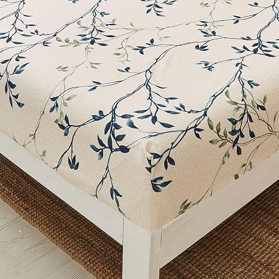 Juego de sábanas JSD Beige Leaves Print tamaño matrimonial, 4 piezas, sábanas suaves de microfibra