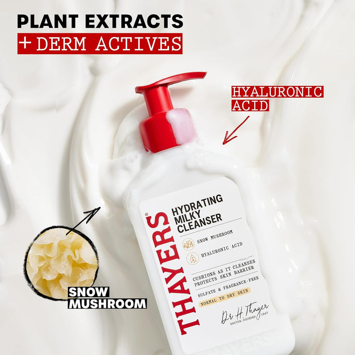 THAYERS Limpiador Facial Hidratante Lechoso con Hongo de Nieve Tremella y Ácido Hialurónico, 237ml