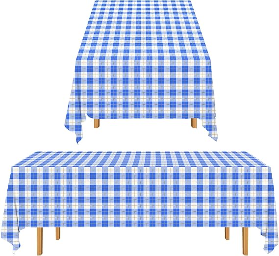 Gatherfun Juego de 3 manteles a cuadros vichy azules y blancos de 54 x 108 pulgadas, desechables e impermeables