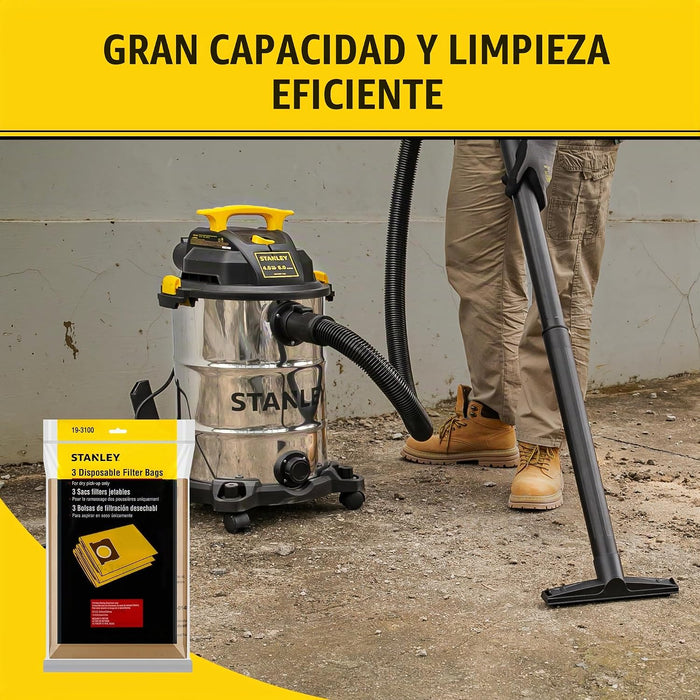 Stanley Bolsas de filtro desechables de 5 a 8 galones para aspiradoras de líquidos y sólidos (paquete de 3)
