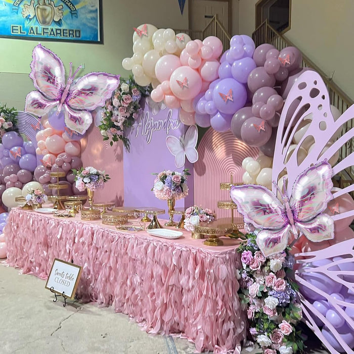 Kit de arco de globos de mariposa 142 piezas de globos pastel rosa y morado con pegatinas de mariposas