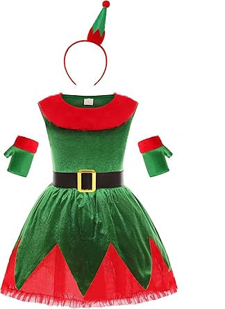Disfraz de elfo para niña, vestido de elfo de Navidad