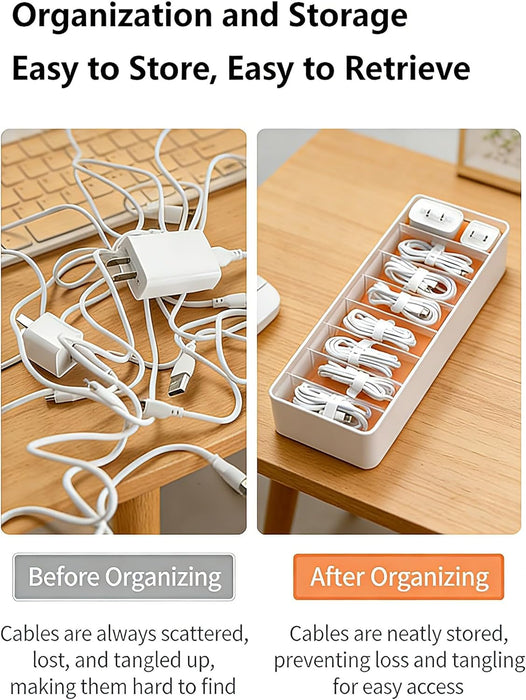 Caja de almacenamiento de cables de 8 compartimentos y 8 bridas de alambre