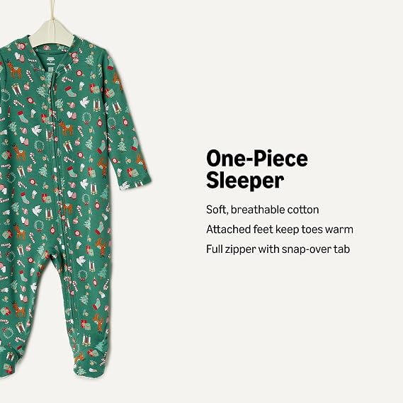 Amazon Essentials x Sofia Grainge - Bodysuit unisex para bebés de algodón con pies para dormir, paquete de 2