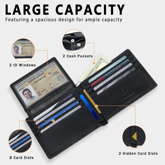 Travelambo Cartera de cuero genuino para hombre con caja de regalo