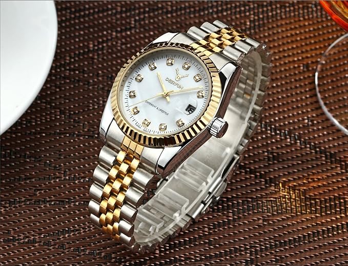 Reloj de cuarzo para hombre, con calendario y diamantes de imitación