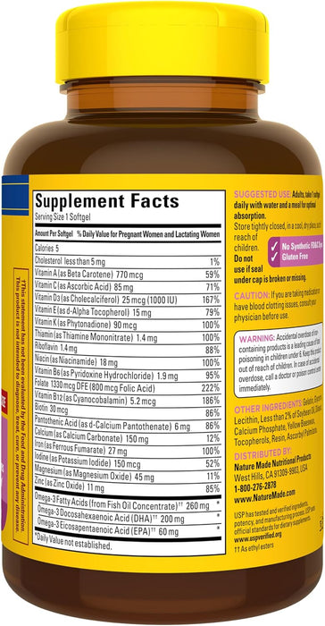 Nature Made Vitaminas prenatales para mujeres con ácido fólico + DHA, 90 cápsulas blandas