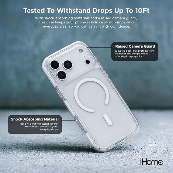 iHome MagSafe Funda para iPhone, resistente a golpes para iPhone (transparente, iPhone 17 Pro)