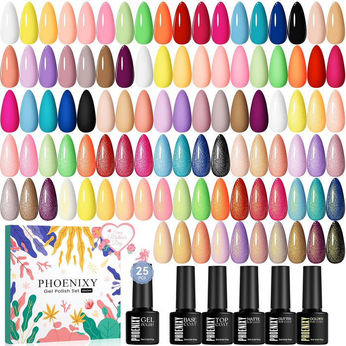 Phoenixy Juego de 30 esmaltes de uñas de gel, 25 colores