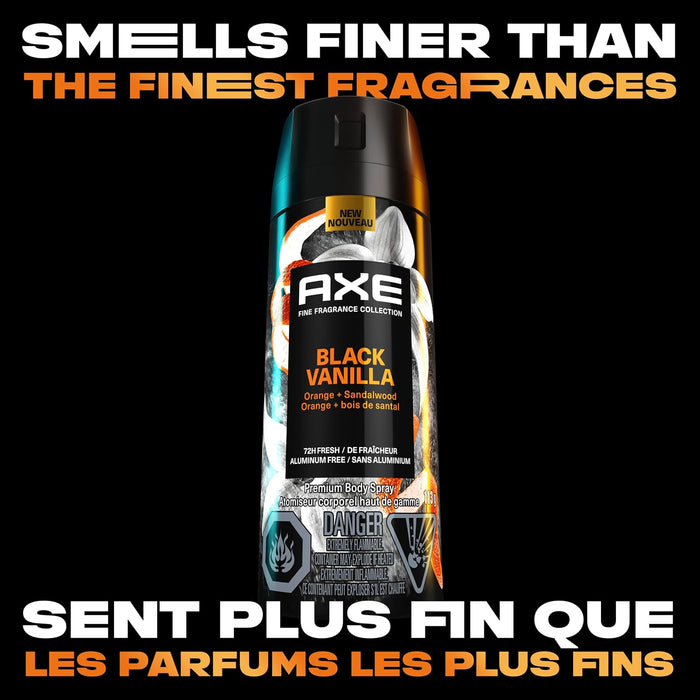 AXE Fine Fragrance Collection Aerosol corporal de alta calidad, vainilla negra con naranja + sándalo 4 oz