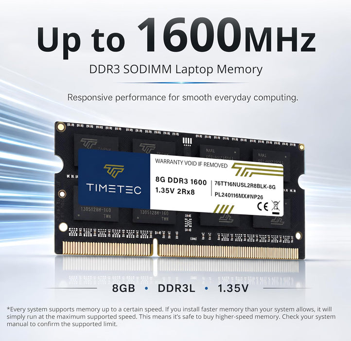 Timetec Módulo de memoria RAM de 8 GB DDR3L / DDR3 1600 MHz (DDR3L-1600)