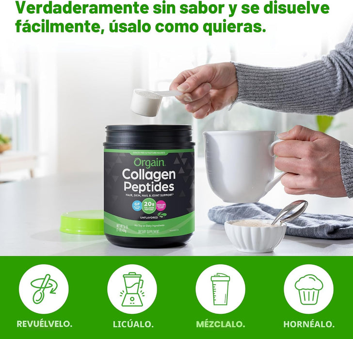 Orgain - Polvo de péptidos de colágeno hidrolizado unisex, 20g de colágeno