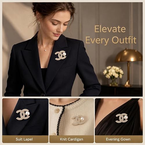 Broche decorativo de perlas de diamantes de imitación de lujo dorado para mujer