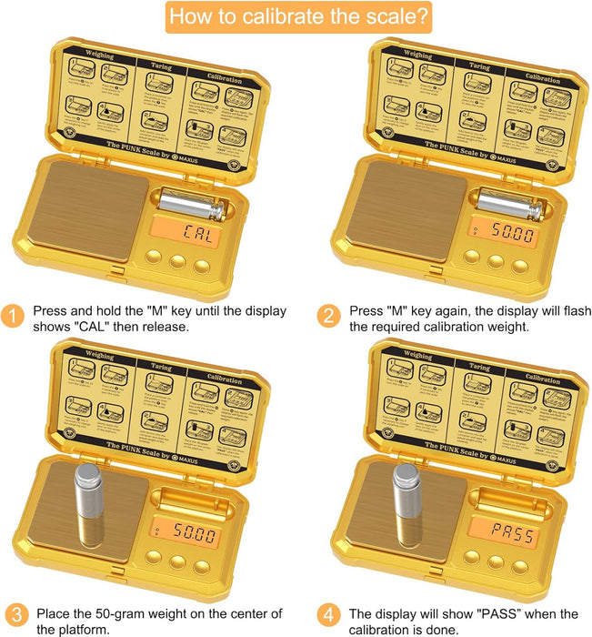 Minibáscula digital AMIR, báscula de bolsillo de 200 g/0,01 g, peso de calibración de 50 g