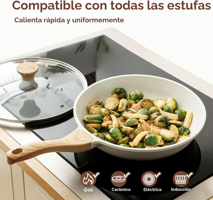 SENSARTE Sartén antiadherente de cerámica con tapa, sartén para tortilla