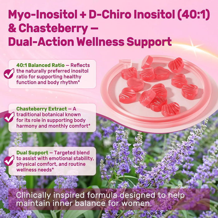 Gomitas de inositol para mujer + Chasteberry, Myo-Inositol y D-Chiro Inositol 2000mg