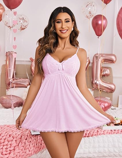 Avidlove - Camisón nocturno sexy para mujer, con encaje, estilo chemise, cuello en V