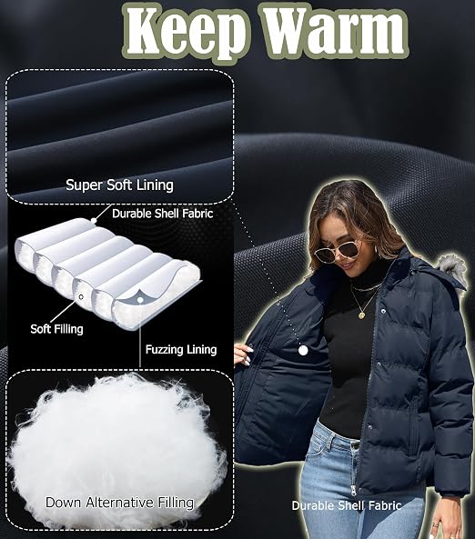 GGleaf Abrigo de invierno acolchado grueso y cálido con capucha para mujer