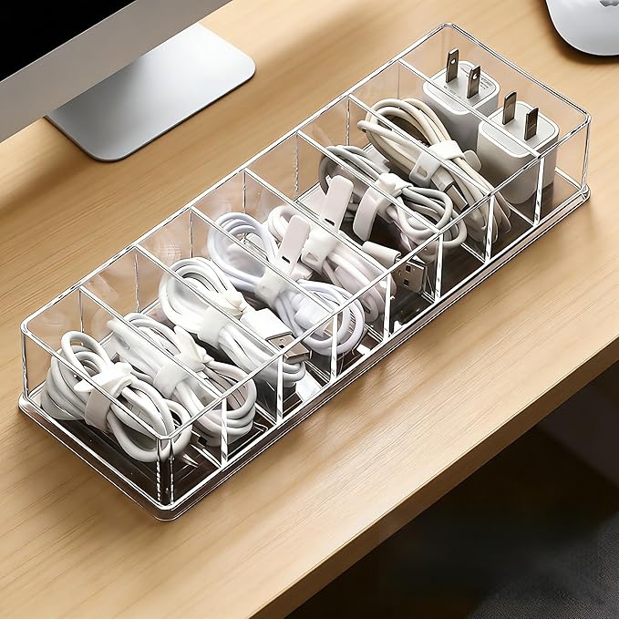 Caja de almacenamiento de cables de 8 compartimentos y 8 bridas de alambre