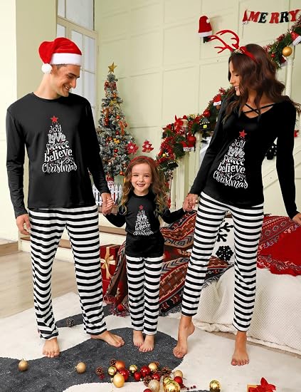 iClosam Conjunto de pijamas de Navidad a rayas para niños
