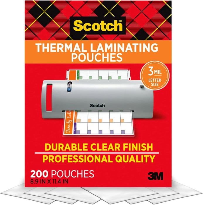 Scotch Bolsas para laminación térmica Paquete de 200 unidades, de 8.9 x 11.4 pulgadas, transparentes, de tamaño carta (TP3854-3)
