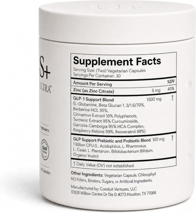 GLPLUS+ Suplemento GLP-1 para control de peso y supresor del apetito, 60ct