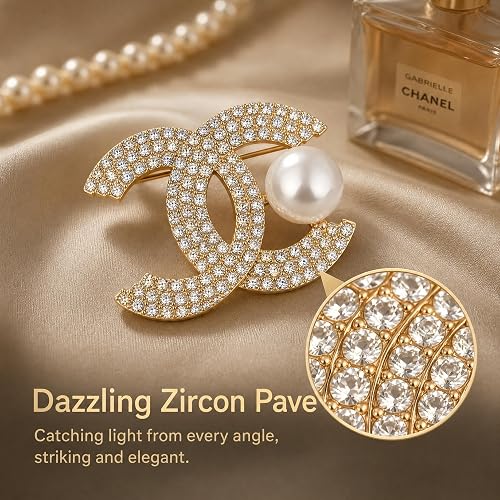 Broche decorativo de perlas de diamantes de imitación de lujo dorado para mujer