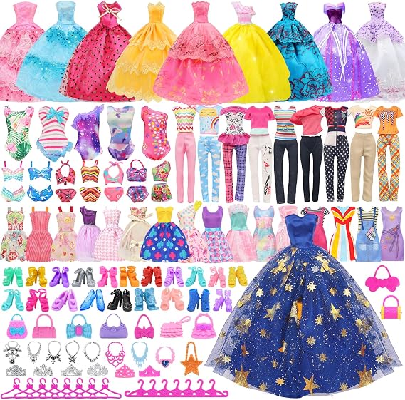 Conjunto de ropa y accesorios para muñecas Ecore Fun de 101 piezas para muñecas de 29 cm