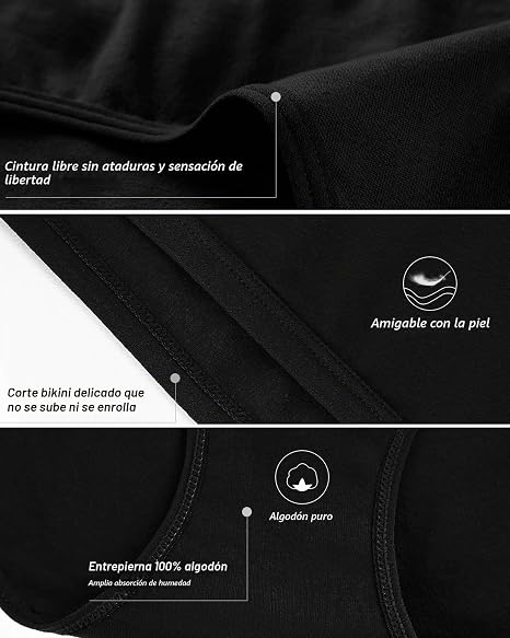 Eiggam Bragas de bikini de algodón para mujer, corte alto, cobertura completa