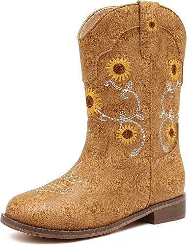 Botas vaqueras para niñas con bordado floral, estilo western, para niñas