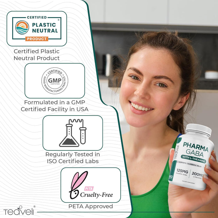 Pharma GABA con suplemento de L teanina - 100 mg PharmaGABA y 200 mg de L-teanina
