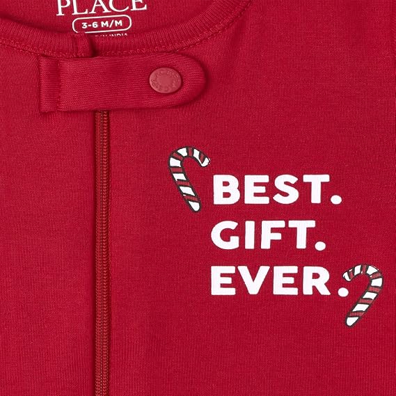 The Children's Place Conjunto de pijama de una pieza de algodón ajustado con estampado de navidad