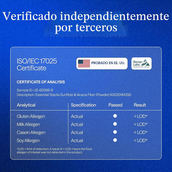 Essential Stacks Suplemento en polvo de fibra prebiótica probada por terceros con fibra solar