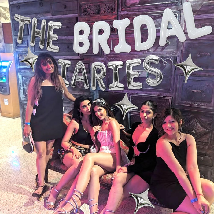 Diarios de novia, globos plateados, pancartas de princesa Diarios de despedida de soltera