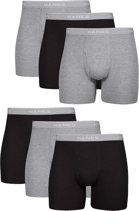 Hanes Paquete de 6 calzoncillos tipo bóxer para hombre, de algodón fresco y transpirable