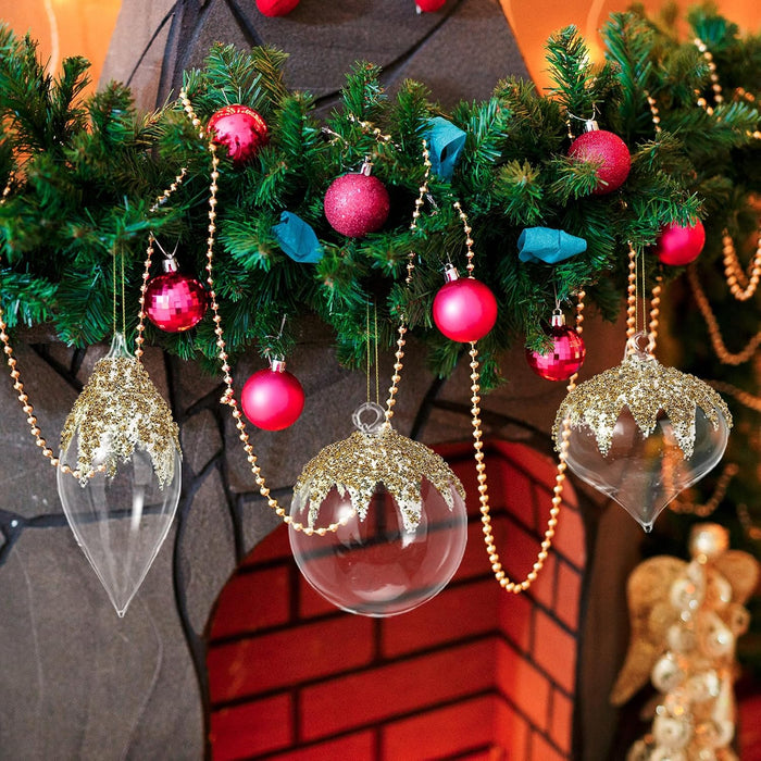 Yerliker 12pcs de adornos de bola de vidrio transparente para Navidad con lentejuelas doradas y brillantes