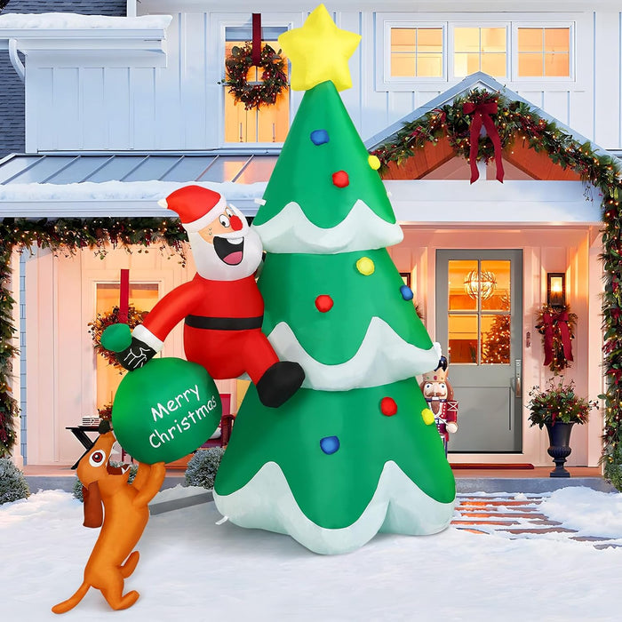 Árbol de Navidad inflable Alupssuc de 2,13 m con decoración de Papá Noel y perro