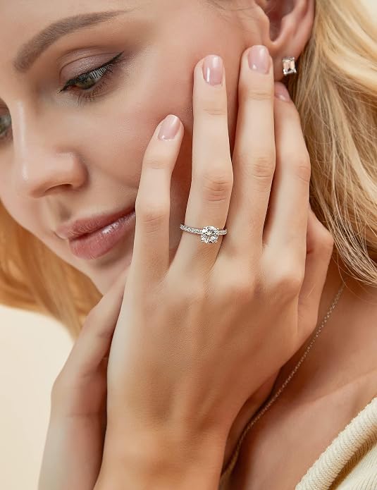 EAMTI Anillos de compromiso de plata de ley 925 para mujer, talla redonda