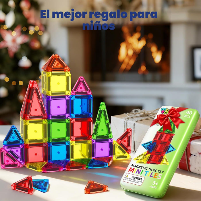 40 mini bloques magnéticos, juguetes esenciales de viaje para niños pequeños con estuche
