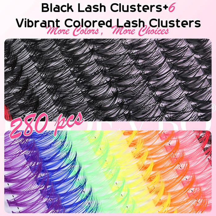 Kit de extensiones de pestañas de colores, kit de extensión de pestañas de 6 colores