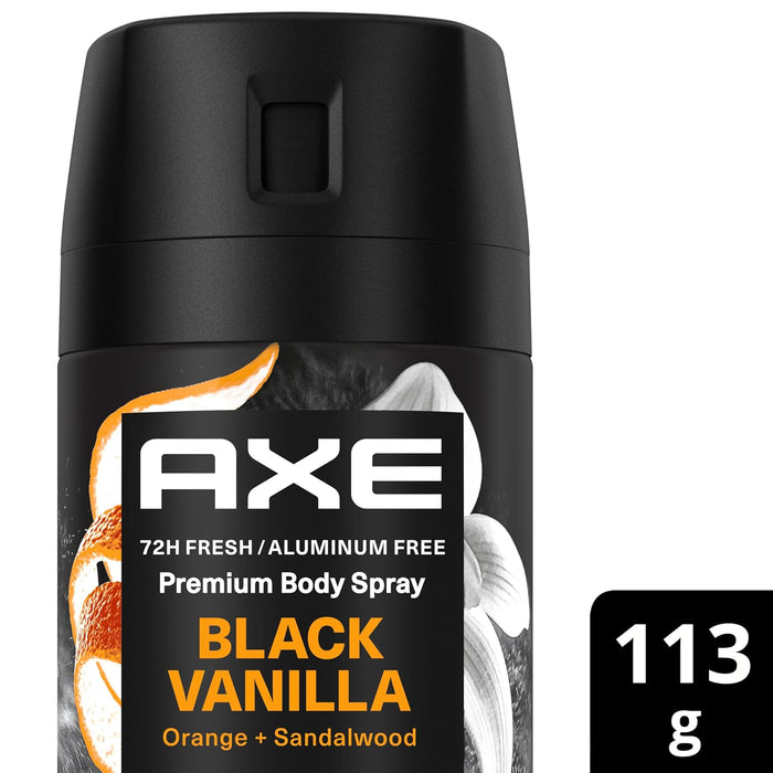 AXE Fine Fragrance Collection Aerosol corporal de alta calidad, vainilla negra con naranja + sándalo 4 oz