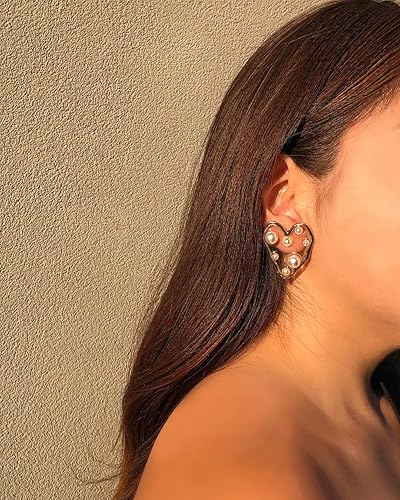 1 par Pendientes de corazón claro de perlas blancas