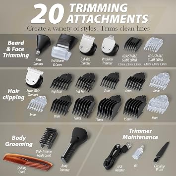 OLOV Recortadora de barba, kit de aseo para hombre de 21 piezas para barba y bigote