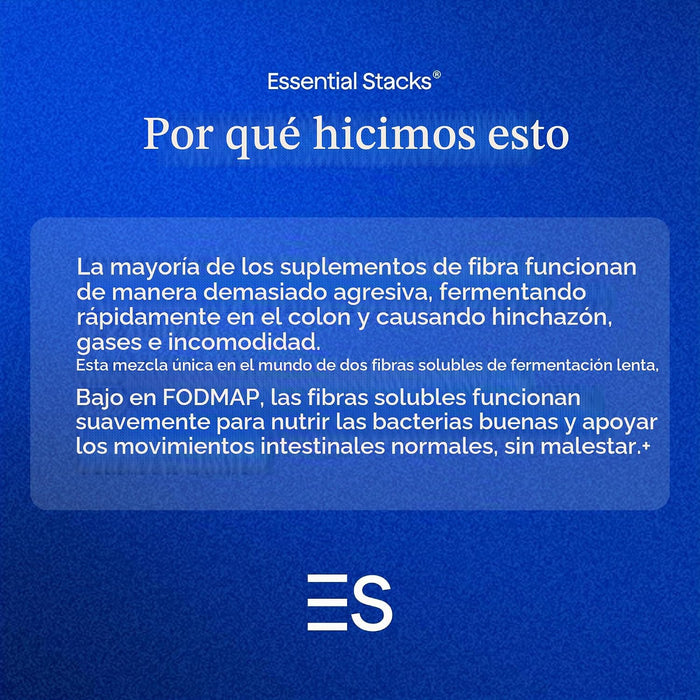 Essential Stacks Suplemento en polvo de fibra prebiótica probada por terceros con fibra solar