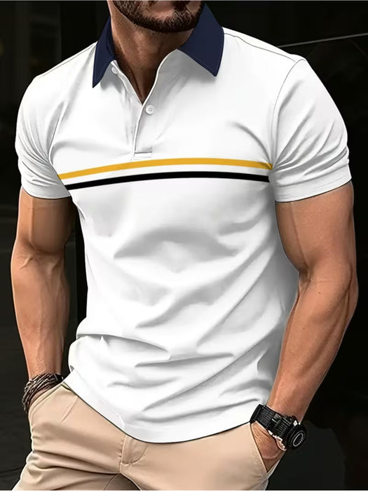 Camisa de moda con estampado fácil, camisa casual de manga corta a rayas transpirable