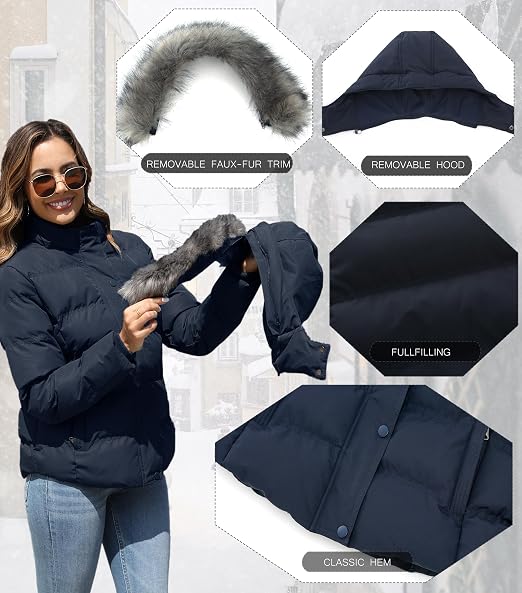 GGleaf Abrigo de invierno acolchado grueso y cálido con capucha para mujer
