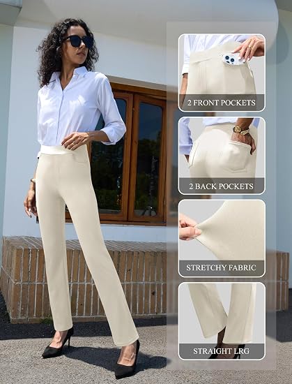 Keriffe Pantalones de yoga elásticos para mujer de cintura alta, pierna recta