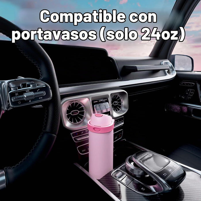 Meoky Botella de agua de acero inoxidable con pajita 2 en 1 y tapa con pico de 24 onzas